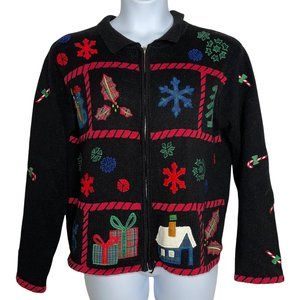 Design Studios Original Vintage Colorful Cute Bears Stockings Cardigan Sweater L